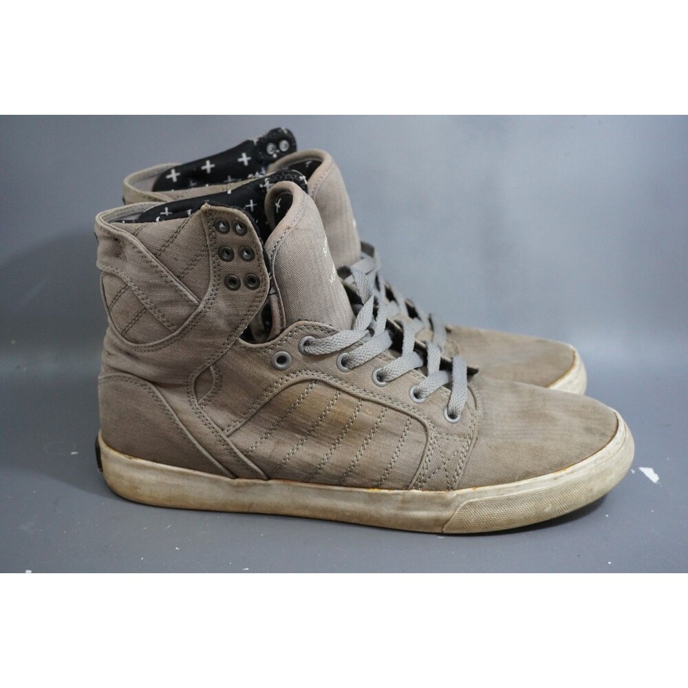 Supra Skytop Muska 001 Grey Print White Canvas High Top Skate Shoes Mens Size 11